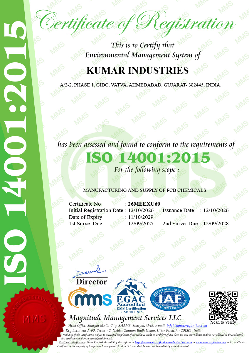 Kumar Industries ISO 14001:2015 certificate