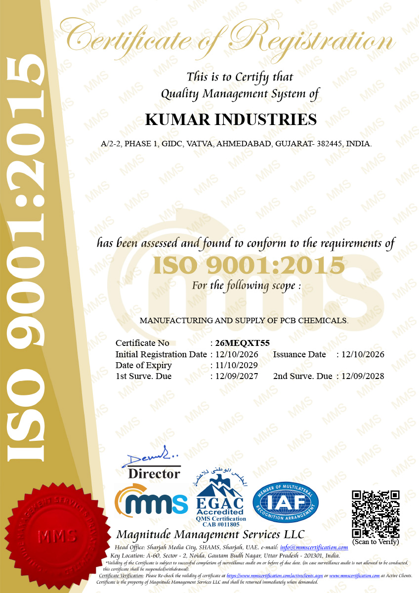Kumar Industries ISO 9001:2015 certificate